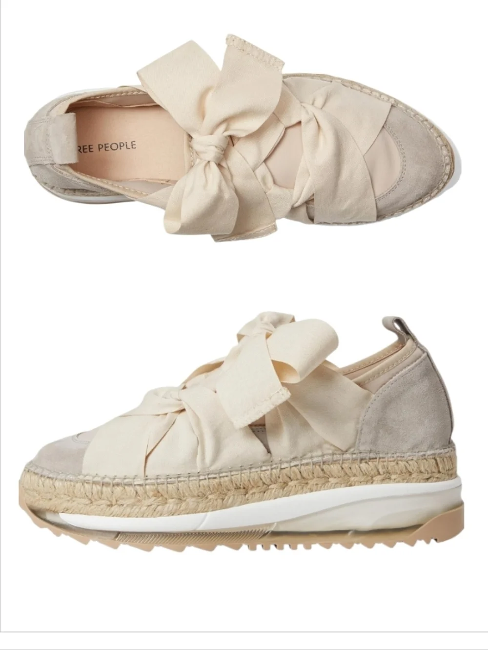 Free People Chapmin Espadrille Sneaker Ivory Ribbon Lace Platform Shoe Sz 7 - Picture 3 of 14